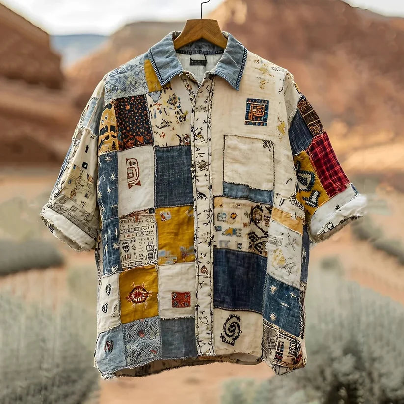 Origami Clothing's Vintage Patchwork Denim & Linen Designer Shirt