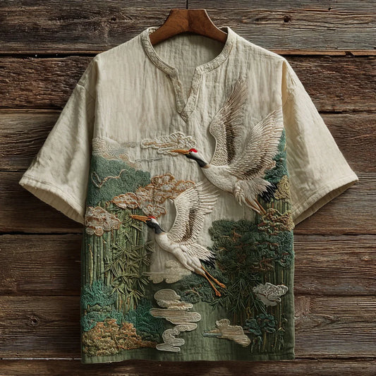 Origami Clothing's Crane & Bamboo Embroidered Japanese Designer Shirt