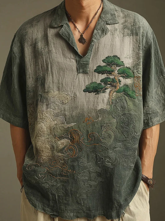 Origami Clothing's Zen Mountain Landscape Linen Designer Shirt