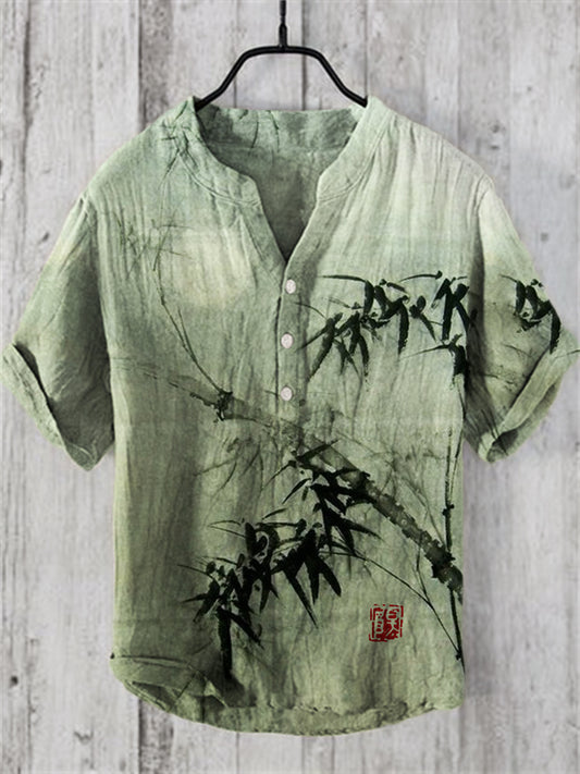Origami Clothing's Sage Green Bamboo Ink Art Designer Shirt