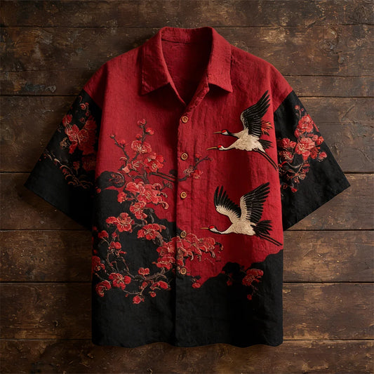 Origami Clothing's Crimson Crane & Sakura Japanese Designer Shirt