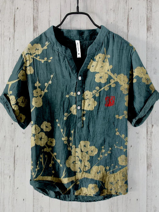 Origami Clothing's Golden Sakura Japanese Style Linen Shirt