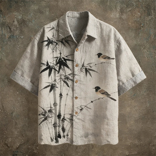 Origami Clothing's Bamboo Bird Japanese Style Casual Linen Shirt