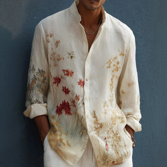 Origami Clothing's Autumn Floral Japanese Style Linen Casual Shirt