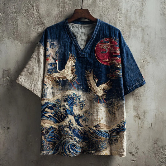 Origami Clothing's Indigo Wave & Crane Japanese Art Designer Shirt