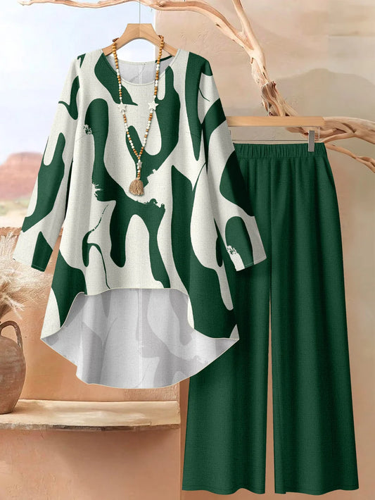 Origami Clothing’s Green Abstract Printed Kurta & Wide Leg Pants Set for Women