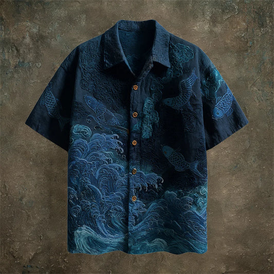Origami Clothing's Ocean Wave Embroidered Japanese Style Shirt