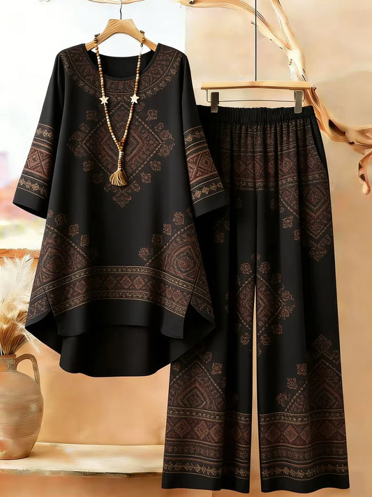 Origami Clothing’s Black Ethnic Printed Kurta & Wide Leg Pants Set for Women