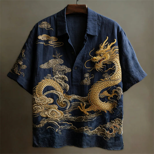 Origami Clothing's Golden Dragon Embroidered Japanese Style Shirt