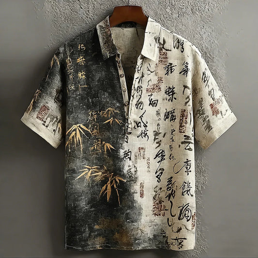 Origami Clothing's Bamboo Calligraphy Japanese Style Linen Designer Shirt