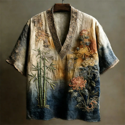 Origami Clothing's Bamboo & Chrysanthemum Japanese Embroidered Designer Shirt