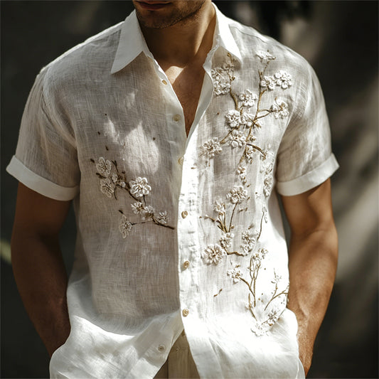 Origami Clothing's White Cherry Blossom Embroidered Linen Shirt