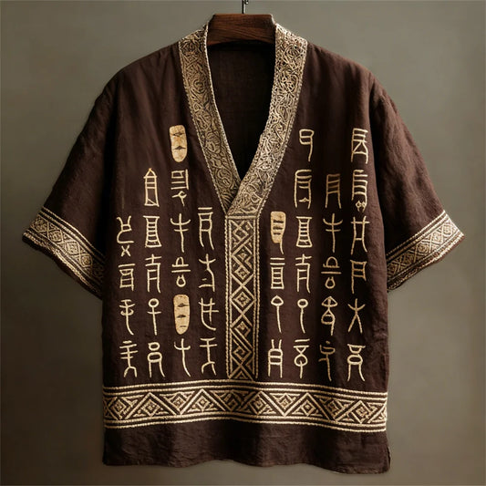 Origami Clothing's Tribal Script Embroidered Japanese Style Shirt