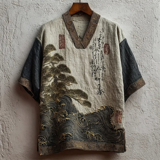 Origami Clothing's Zen Wave Calligraphy Linen Designer Shirt