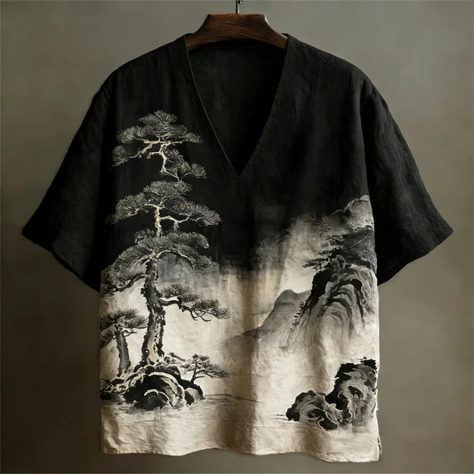 Origami Clothing's Black & Ivory Japanese Ink Art Designer Shirt