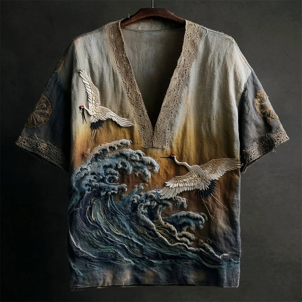 Origami Clothing's Crane & Bamboo Embroidered Japanese Designer Shirt