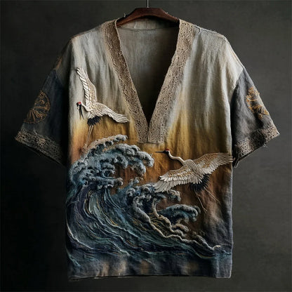 Origami Clothing's Crane & Bamboo Embroidered Japanese Designer Shirt