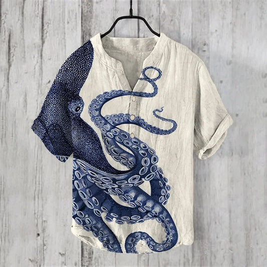 Origami Clothing's Blue Kraken Octopus Ocean Art Designer Shirt
