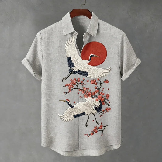 Origami Clothing's Rising Sun Crane Embroidered Designer Shirt