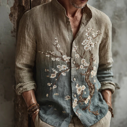 Origami Clothing's Olive Sakura Ombre Embroidered Designer Shirt