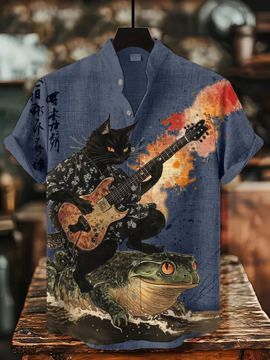 Origami Clothing's Samurai Cat Guitar Japanese Art Designer Shirt