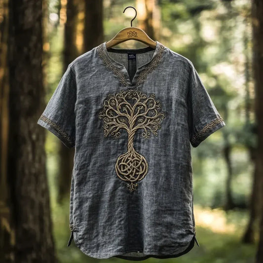 Origami Clothing's Celtic Tree of Life Embroidered Linen Designer Shirt
