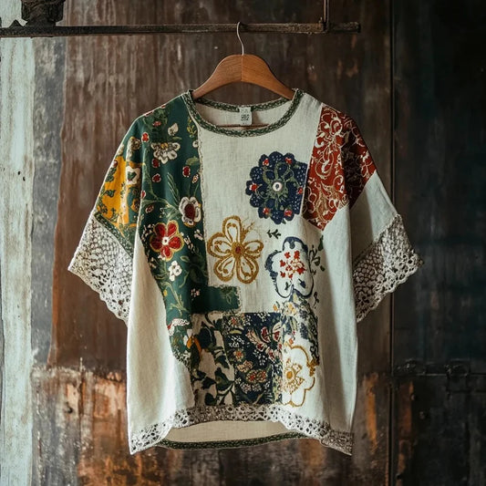 Origami Clothing's Vintage Floral Patchwork Linen Designer Top
