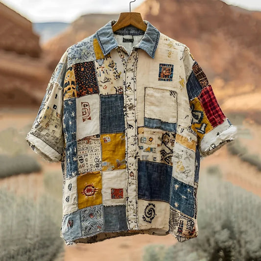 Origami Clothing's Vintage Patchwork Denim & Linen Designer Shirt