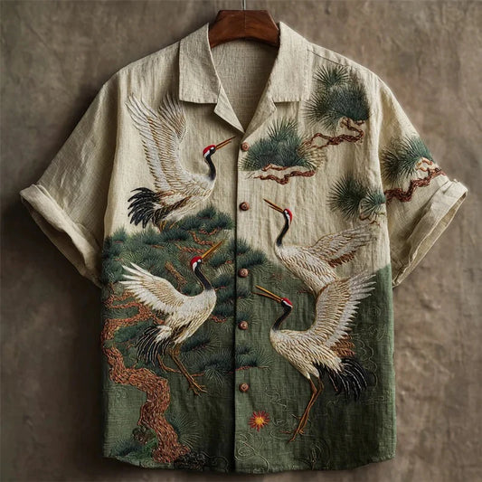 Origami Clothing's Japanese Crane Embroidered Linen Designer Shirt